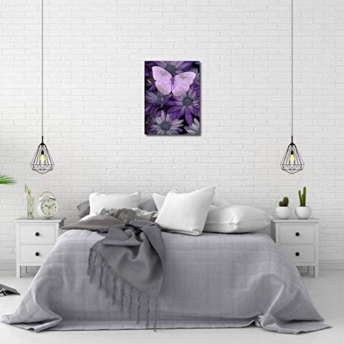 Purple Butterfly Painting Giclee Print On Canvas, Stretched And Framed, Modern Home Decoration For Living Room, Bedroom, Bathroom Decor Wall Art,12 By 16Inch,Ready To Hang #TOP6