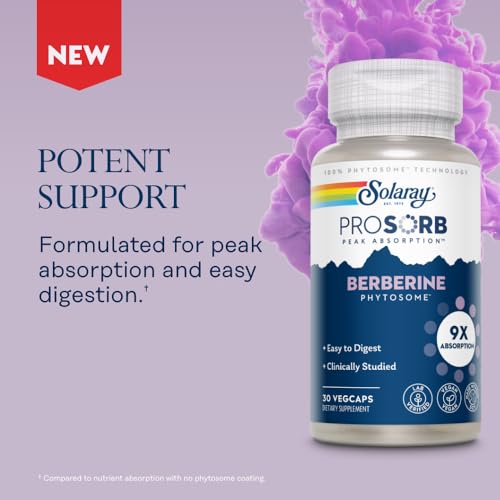 Image of SOLARAY Berberine Phytosome - 9X Absorption and Easy-to-Digest - Standardized to 30% Berberine HCl - Vegan, Made Without Soy - 60-Day Guarantee - 30 Servings, 30 VegCaps