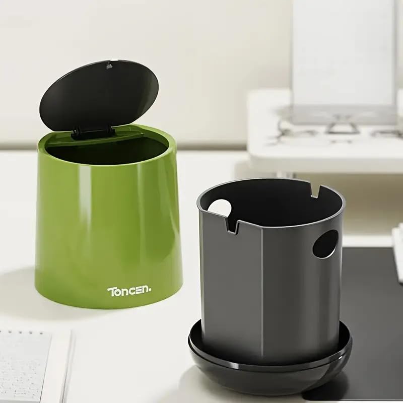 OLDA 4L Mini Countertop Trash Can, Waste Can with Press Type Lid, Countertop Wastebasket, Counter Garbage Lint Bin for Bathroom, Office, Kitchen, Desk, Coffee Table (Green) 1