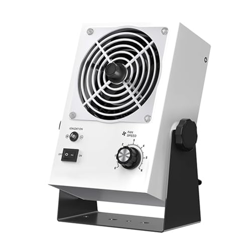 Soplador de aire ionizante, ionizador antiestático de escritorio de 25 W con velocidad de viento ajustable, volumen de aire máximo 100 CFM, ventilador eliminador estático de montaje en pared para