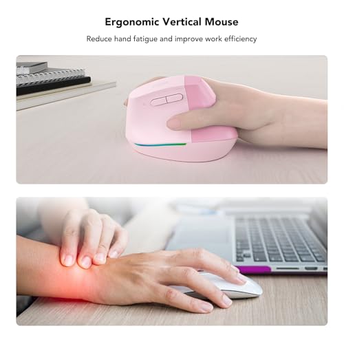 Image of KYSONA Wireless Ergonomic Mouse, Vertical Mouse, Bluetooth Ergo Mouse, Quiet Click, 5 Level Adjustable DPI(800 /1200 /2400 /2400 /4000), Rechargeable 2.4G Mice Computer, PC, Mac, Laptop, Pink