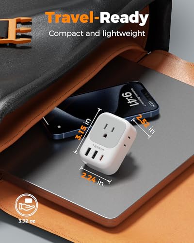 Image of TESSAN US to Australia Plug Adapter Type I Travel Adaptor | 4 American Outlets, 3 USB Ports (1 USB C 20W), For USA to Australian Argentina China Fiji Samoa, New Zealand Power Adapter