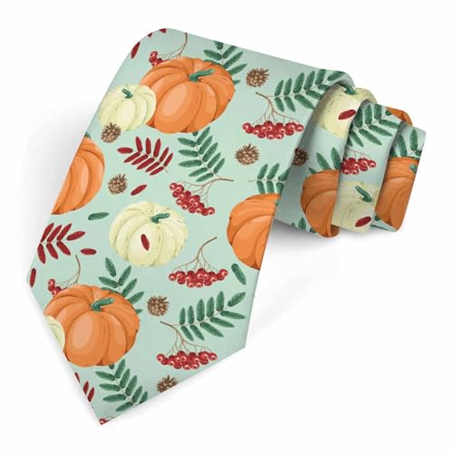 AnBuPan Pumpkin Thanksgiving Mens Tie Pine Nut Watercolor Pumpkin Fall Novelty Neckties Classic for Husband Father Wedding Party Holiday Valentines Day Gift
