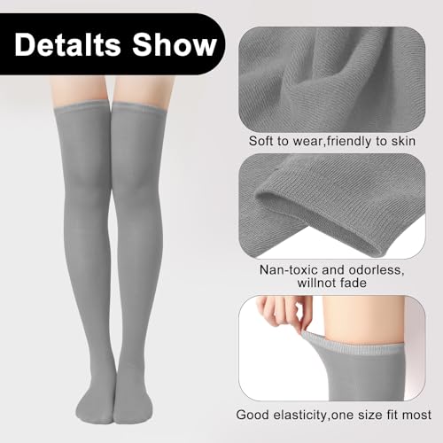 Image of KINBOM 1 Pair Thigh High Socks, Cotton Soft Knee High Long Stockings Leg Warmers for Women Girls Christmas Cosplay (Light Gray), 23.6inch