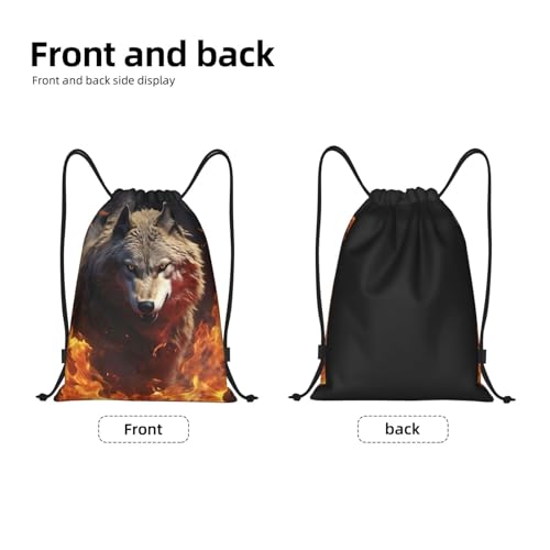 Drawstring Backpack Wolf Burning in Fire Drawstring Bag Sports String Bag Gym Sackpack for Women Men3