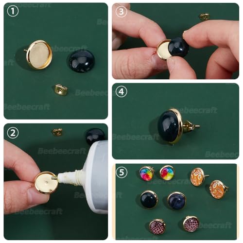 Boucles d'oreilles acier inoxydable support cabochon puce oreille avec fermoirs - 6