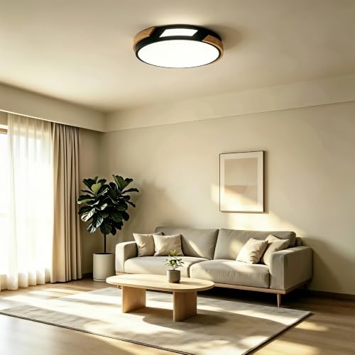 Image of Modern LED Ceiling Light, Wood Dimmable Flush Mount Ceiling Light Fixture