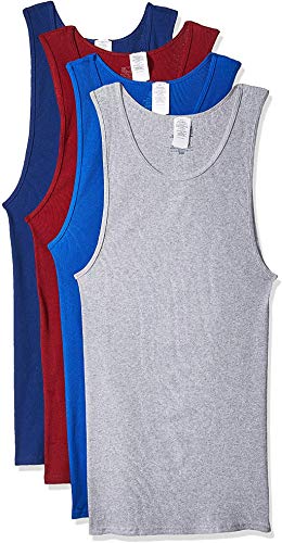 Fruit of the Loom Men's 100% Cotton A-Shirts Tank Tops Undershirts (Assorted Solids, Large)