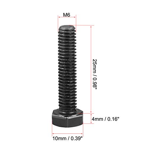 Image of uxcell M6x25mm Hex Head Left Hand Screw Bolts Fastener Carbon Steel Black 3pcs