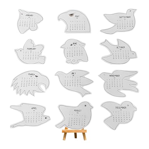 Calendario con pájaros para el año 2026, divertido planificador de arte para el escritorio - calendario familiar para 12 meses - para planificación de citas, decoración