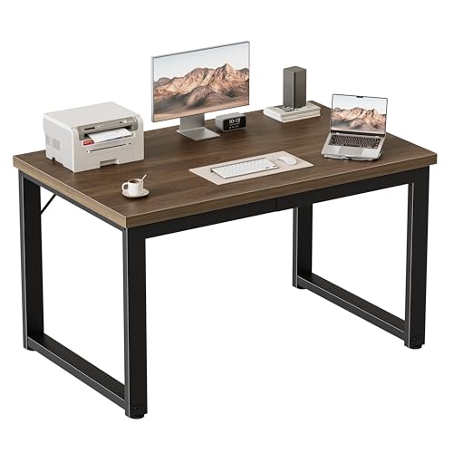 Image of 40 Inch Computer Desk, 1.2 inch Thick Small Office Table, Walnut | Modern Simple Style, Heavy Duty Industrial Frame, Small Study & Writing Table for Home Bedroom Work
