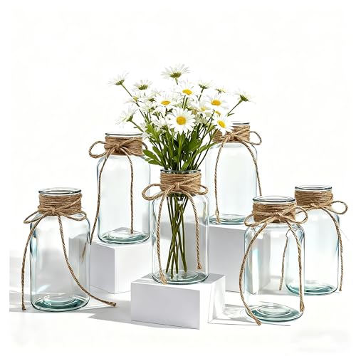 Vintage Glass Flower Vase，Vases for Farmhouse Wedding Centerpiece Cylinder Bottle,Mason