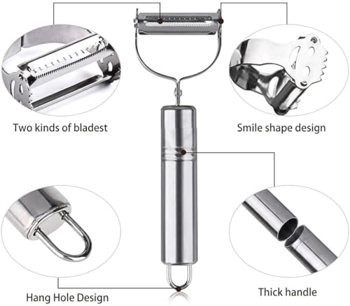 Image of Stainless Steel 2 in 1 Julienne Vegetable Peeler Multi-Functional Fruit Vegetable Shredder Slicer Double Planing Cutter Potato Cucumber Carrot Melon Grater [ 1-pcs ]