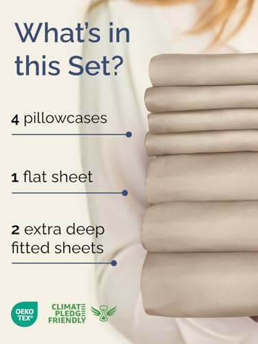 Image of Extra Deep Split King Sheet Set - 7 Piece Breathable Cooling Sheets - Wheat | Hotel Luxury Bed Sheets Set, Easy & Secure Fit, Ultra-Soft, Wrinkle & Fade Free, Comfy Sheets Set with Extra Deep Pockets