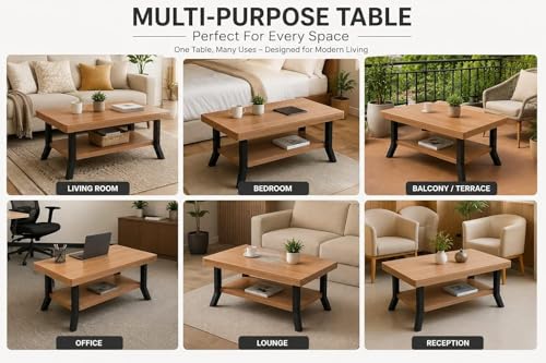 Image of Royal - Foldable Plastic Coffee Table with Storage Shelf | Center Table for Living Room | Tea Table | Furniture for Home & Office | 82.5 x 52.5 x 42.5 CM | Desert Colour (Desert Color)