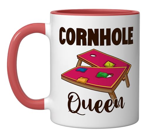 Taza de cerámica Cornhole Queen 11 oz rojo/blanco miniatura 1