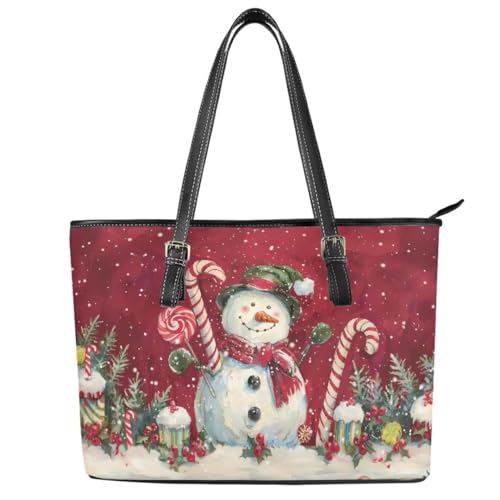 Image of Coldinair Christmas Leather Tote Bag for Women with Zipper Large Shoulder Tote Bag Shopping Casual Travel Bag Handbag Purse