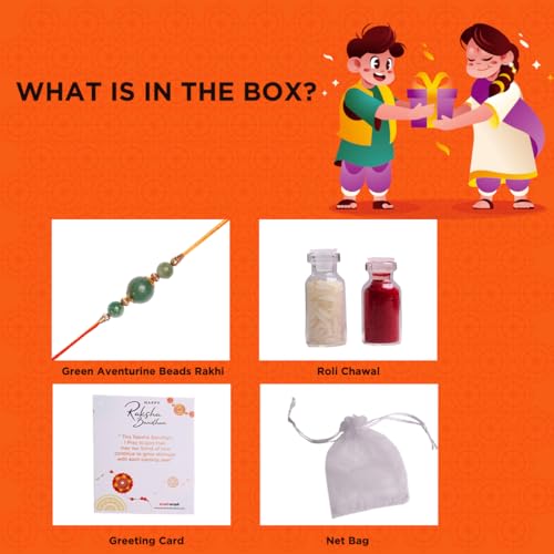 Image of Shubhanjali Crystal Beads Rakhi for Brother | Handmade Healing Crystal Stone Designer Rakhi for Bhaiya | Raksha Bandhan Gift Set with Roli Chawal, Kumkum, Greeting Card & Potli