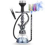 Modern Aluminum Hookah Set - 20'' Colored Glass Vase, Silicone Bowl, Charcoal Holder, Tips Included