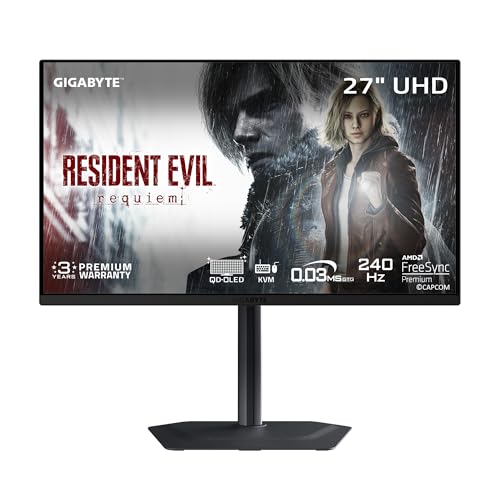 Image of GIGABYTE - MO27U2-27 inch QD-OLED Gaming Monitor - UHD 3840x2160-240Hz - 0.03ms GTG - AMD FreeSync Premium Pro, G-SYNC Compatible - Type C KVM - HDMI, DP, Type-C - Height and Tilt Adjustable - Black