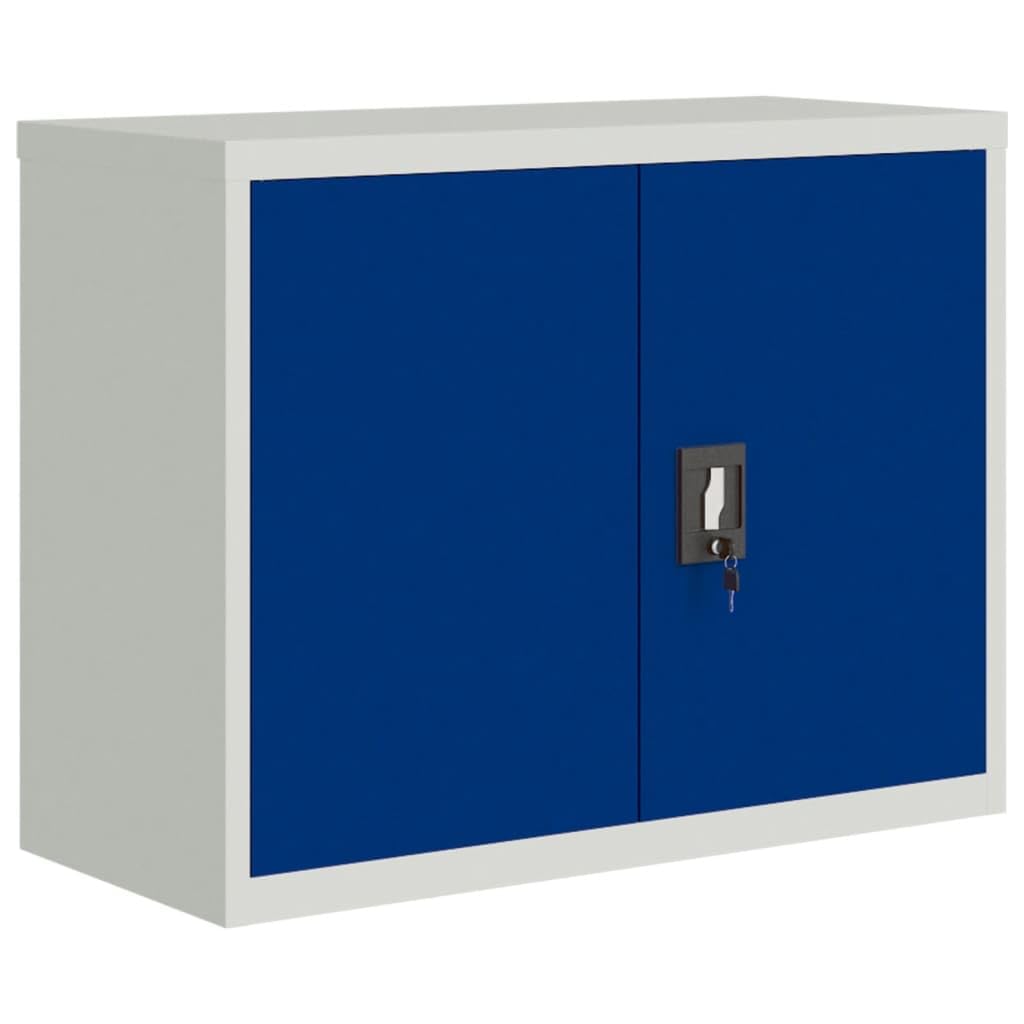 Aktenschrank für Büro, Industrie, Büro, Bücherregal, Büro, Möbel, 90 x 40 x 70 cm, niedriger Schrank, hellgrau und blau