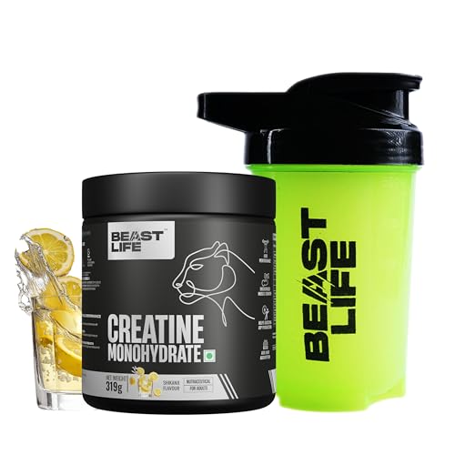 Image of BeastLife Micronised Creatine Monohydrate with Free Shaker | 319 g | 86 Servings | Shikanji | NABL Lab Tested | Rapid Absorption for Muscle Strength & Athletic Performance | Super Micronised Creatine Powder