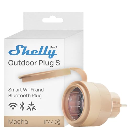 Shelly Outdoor Plug S Gen3, WLAN Smarte Steckdose für den Außenbereich, IP44, Matter-Zertifiziert, 12A, 2500W, Außenbeleuchtung, Leistungsmessung, Außenautomatisierung, Alexa, Google, Apple Homekit
