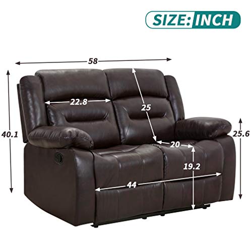 Image of Recliner Chair Set Manual Recliner PU Leather Sofa and Couch Theater Seating Motion for Home Living Room (Love Seat, Brown)