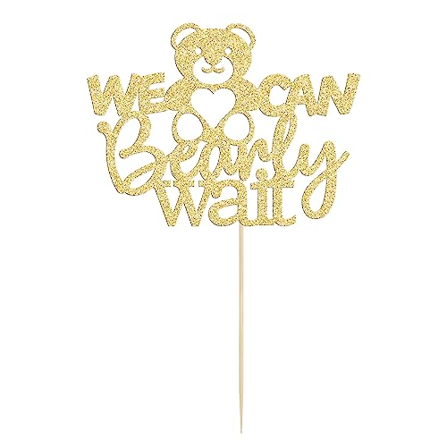 Gyufise 1Pc We Can Bearly Wait Baby Shower Cake Topper Baby Bear Theme Cake Decoration for Baby Shower Gender Reveal Party Decoration Supplies Gold Glitter - Image 3