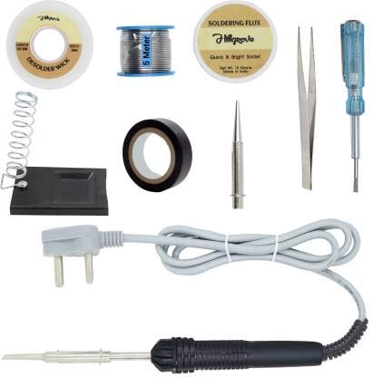 Hillgrove 9In1 Basic Complete 30W Soldering Iron Kit with 5 Meter Solder Wire, Stand, Flux, Bit, Tape, Tester, Tweezer, Wick 30 W Simple (Flat Tip) (B08P28X7Q3) Amazon Price History, Amazon Price Tracker