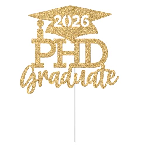 PHD Graduate Cake Topper, PHD Graduation Decor, Congrats PHD, Class of 2026 PhD Graduation Party Decorations Gold Glitter