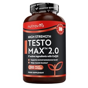 Nutravita Test Booster for Men – 210 Vegan Capsules – 1450mg per Testosterone Supplement Serving – TESTOMAX™ 2.0 Contains 17 Active Ingredients Incl. Ashwagandha KSM 66®, CoQ10, Maca Root