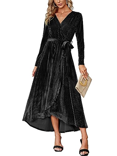 BerryGo Women's Long Sleeve Prom Formal Velvet Wrap Dress Cocktail Party Winter Long Maxi Dress with...