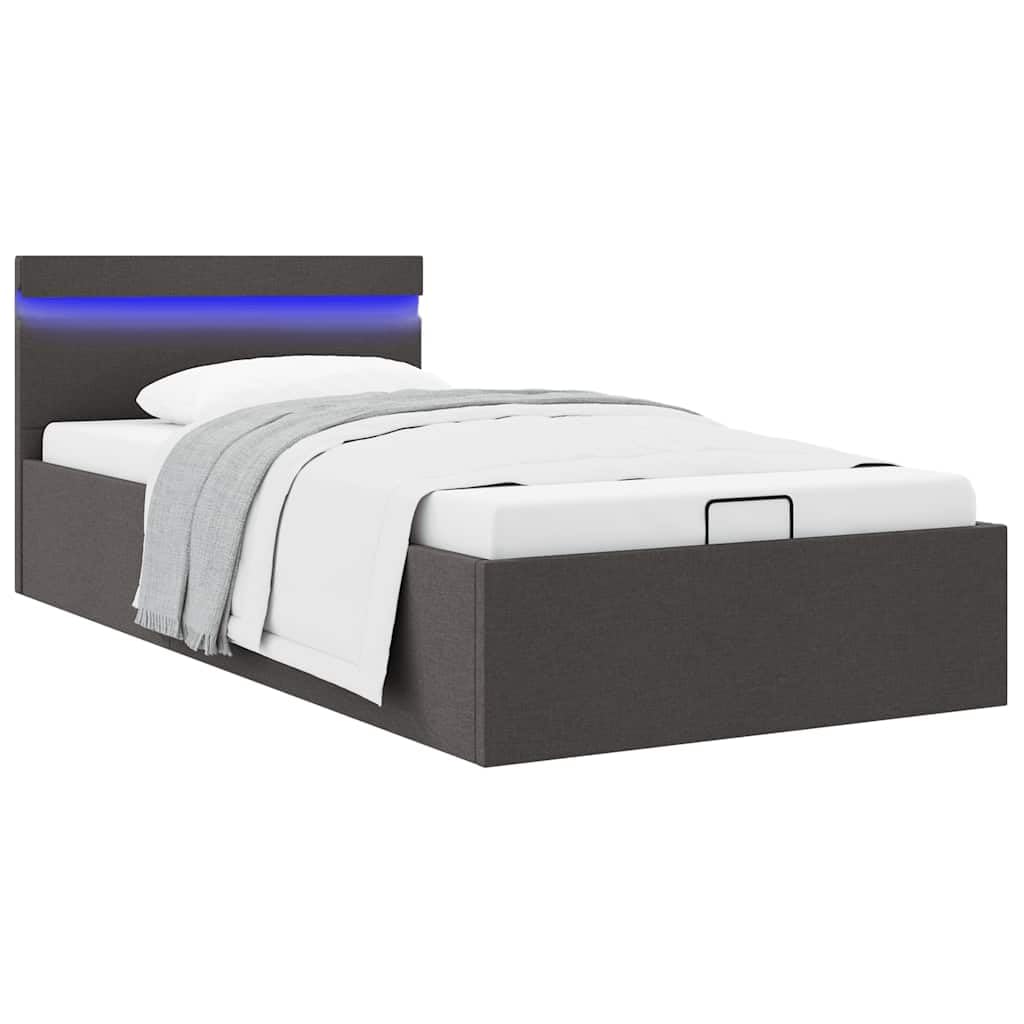 vidaXL Stauraumbett Hydraulisch mit LED Polsterbett Einzelbett Bett Schlafzimmerbett Stoffbett Bettrahmen Bettgestell Stauraum Dunkelgrau 100x200cm