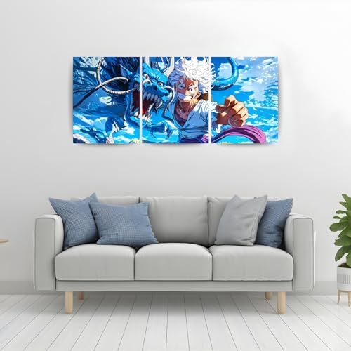 Image of ADRAIL STORE One Piece Anime Manga Poster, Zoro Character Design Wall Poster 3 Panal - A4 Size, 300 GSM, Wall Decor Posters Wall Art For Bedroom, Living room, Office, Dining Room,No Frame (Luffy-3)