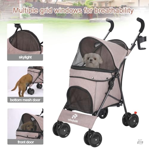 3-in-1-Haustier-Kinderwagen für kleine Hunde und Katzen, faltbarer Haustier-Kinderwagen mit verstellbarem Griff, 4 Räder, atmungsaktives Netzgewebe, großes Fassungsvermögen (Kaffee)
