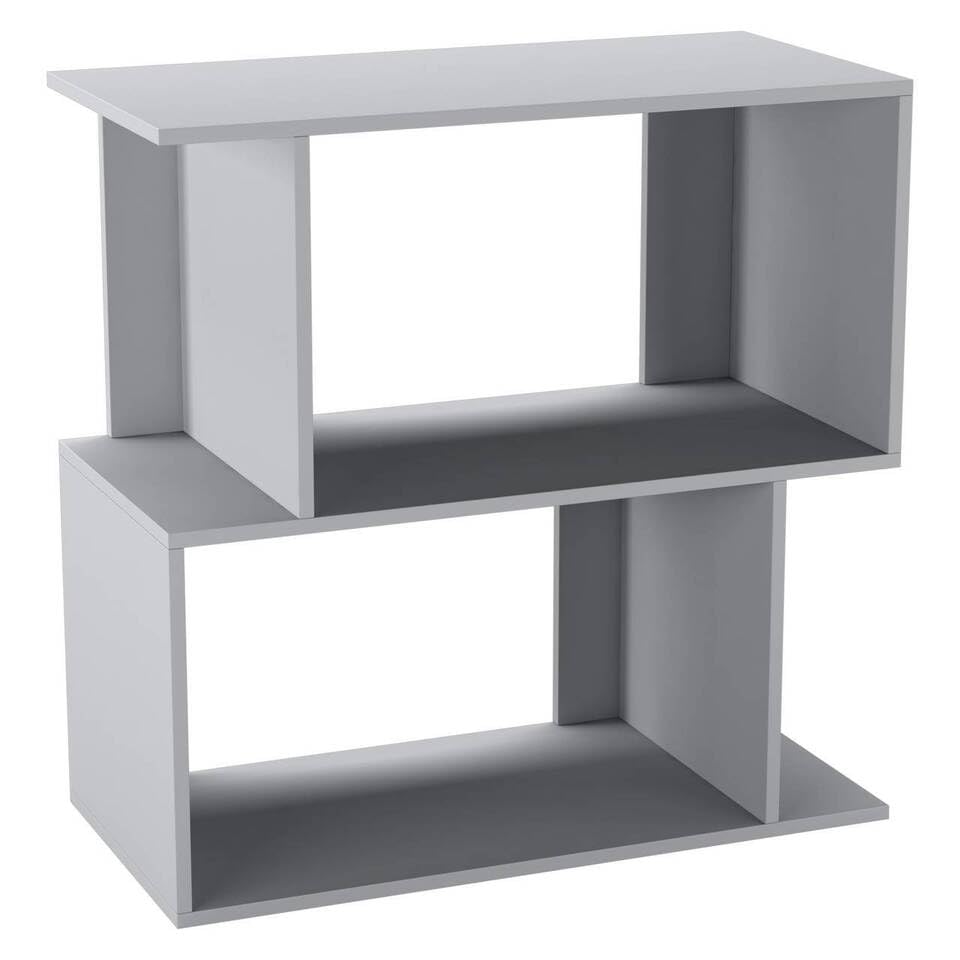 URBNLIVING 60cm Width Grey 2 Tier Wooden Shelving Unit Freestanding Bookcase Display Organiser with Irregular Storage Compartments for Bedroom Study Living Room Office Modern Open Bookshelf — image 1