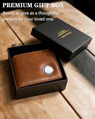 Leather Wallet Gift for Men with AirTag Holder & SIM Card Slots, RFID Blocking Bifold, 10 Card + 2 ID Pockets, Durable Everyday Carry (Dark Brown)2