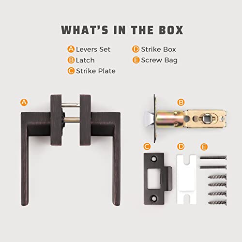 Knobwell Heavy Duty Leversets With Oil Rubbed Bronze Finish, Interior Door Handles Set, Passage Door Lever Hall And Closet Door Handle, Left Or Right Handing, 5 Pack 2.07 Lb One Lever #TOP6