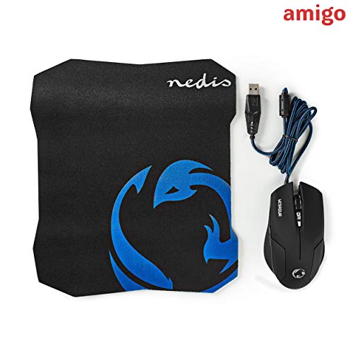 Image of Amigo Nedis USB Wired Gaming Mouse and Durable Mouse Pad Set with 6 Programmable Buttons 1600 DPI (Black)