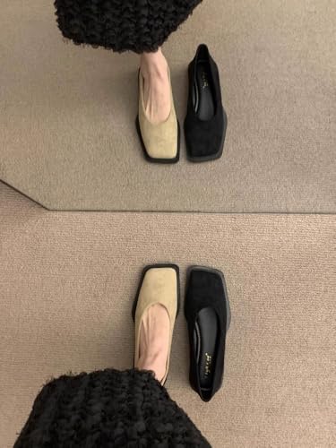 ZQW Ballet Flats for Women Square Toe Suede Shoes French Elegant Slip On Comfortable Dressy Shoes for Office Everyday3