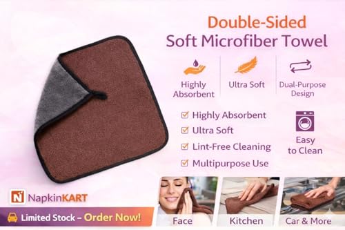 Image of NapkinKART Microfiber Cleaning Cloth for Car, Bike & Home | Ultra Soft, Dual-Sided Brown & Grey Towel | Lint-Free, Scratch-Free | Reusable Duster for Glass, Dashboard, Kitchen 40 X 30 CM