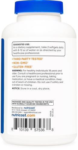 Nutricost Extra Virgin Olive Oil Supplement (2,000mg) 120 Softgels - Gluten-Free, GMO-Free, 60 Servings