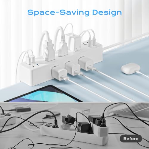 Image of Desk Clamp Power Strip 10FT, 40W Total Fast Charging Station | 9 AC Outlets 8 USB Ports(4 USB C),2 PD20W USB C Ports,Flat Plug Extension Cord,Desk Edge Mount, Fit 1.7 inch Tabletop Edge, White