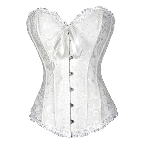 Lace Corset, 1pc (m wit) Satijnen korset snijden push-up riem taille trainer vetbrander, vrouwen vat omhoog bonte overbust elegant body shaper korset - Image 5
