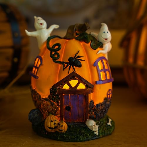 Topadorn Halloween Jack Lantern Pumpkin & Ghosts LED Resin Statue Decoration, Fall Garden Figurine for Party, Bookshelf, Indoor, Patio Decor, 7" H by Topadorn - Image 7