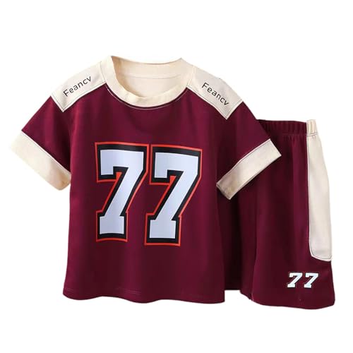 Generisch Traje de running de manga corta para niños, ropa casual de secado rápido para niños y niñas, camiseta de verano, pantalones cortos de dos piezas, rojo, 1-2 años