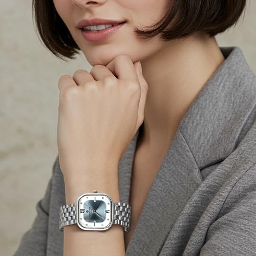 Image of Carlton London Chelsea Women Stainless Steel Analog Watch | Silver Waterproof Watches for Women Girls Ladies | Luxury Square Watch | Fashionable Trendy Quartz Movement Wrist Watch