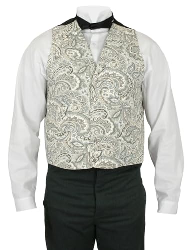 Historical Emporium Men's Cotton Paisley Formal Suit Vest, Regency Victorian Edwardian Tuxedo Dress Thackery Waistcoat2