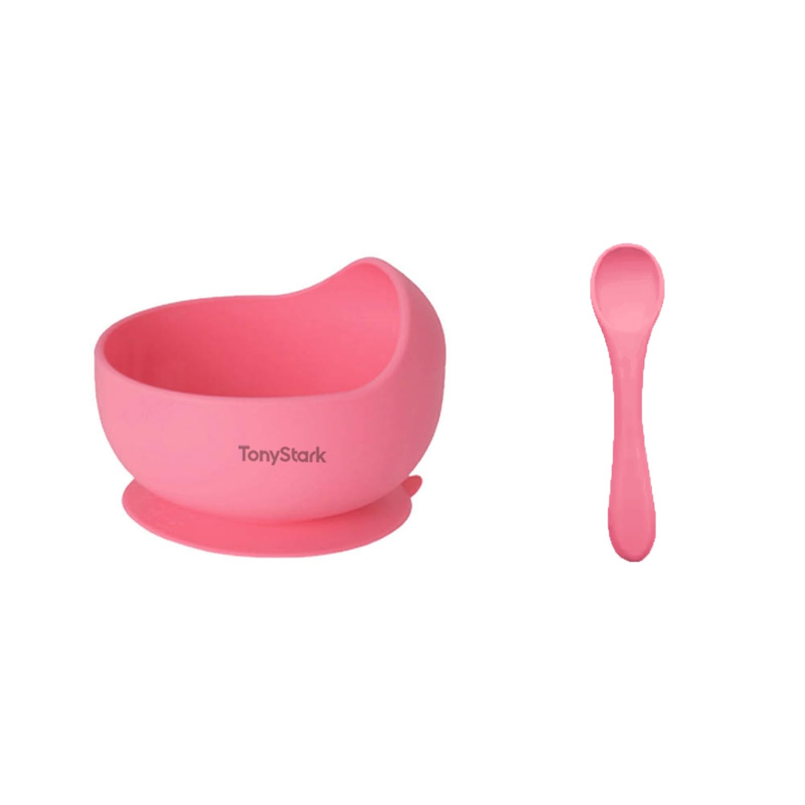 Tony Stark Silicone Unbreakable Baby Bowl & Handle Spoon - Suction Design, Non-Slip, BPA Free, Dishwasher & Microwave Safe (Pink, 1 Set)-image-3